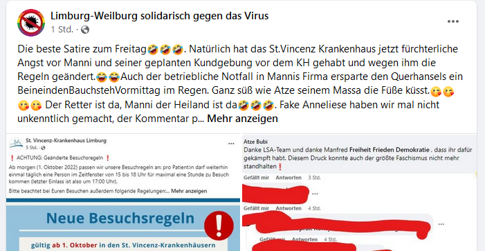 Screenshot zur aktuellen Causa aus dem FB Blog "Limburg-Weilburg solidarisch"