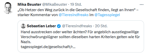 Tweet von Mika Beuster - "Wer begnadigt wird entscheide ich"